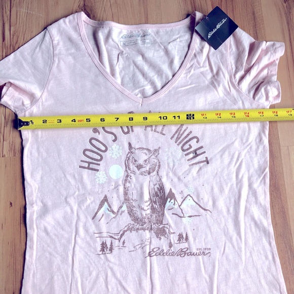 NEW EDDIE BAUER Tee OWL HOO'S UP ALL NIGHT Short Sleeve Shirt Pink Small Women’s - Picture 8 of 16
